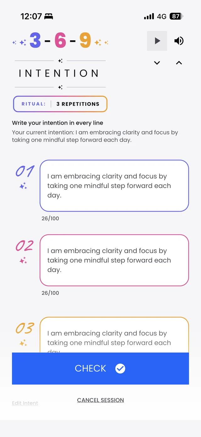 The 369 app: writing the same intention three times in a morning session
