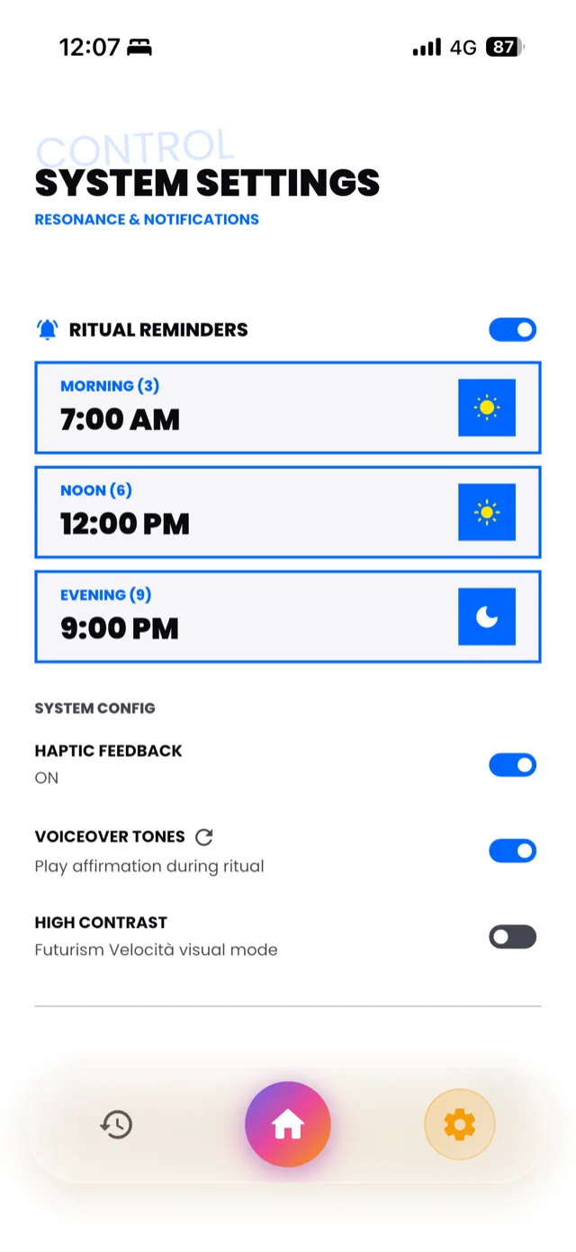 The 369 settings screen